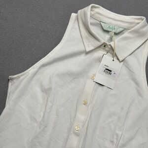 NEW Hedge Stanton Polo Shirt Womens Small White Sleeveless Button Down Racerback